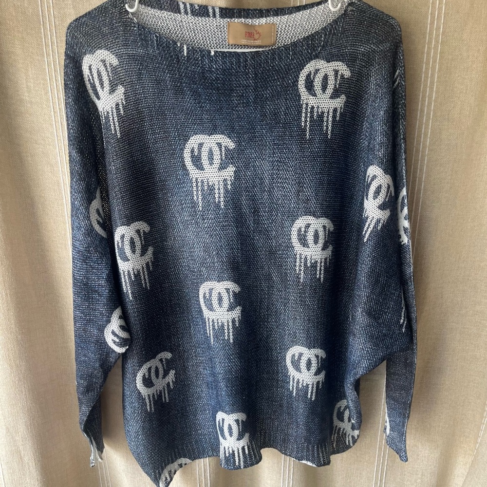 Stylish Navy white & silver Graphic Sweater